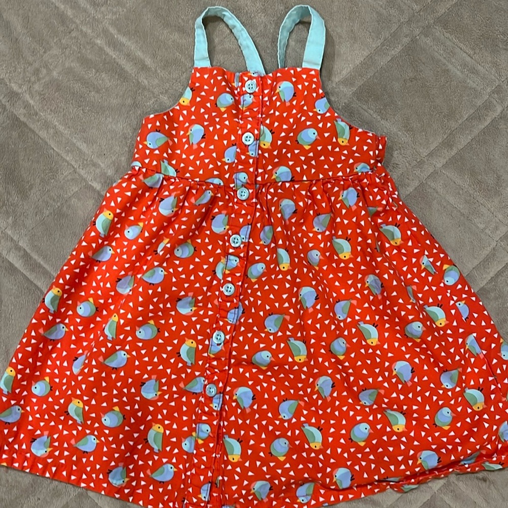 Picapino bird button front sundress blue bow on back